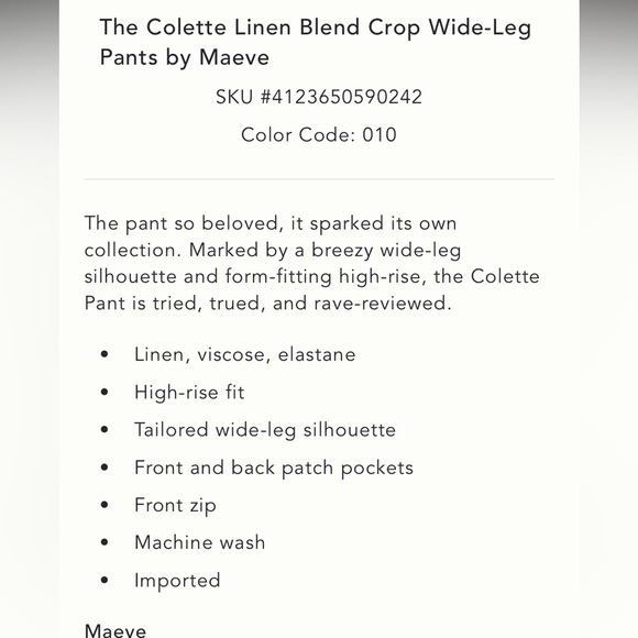 Anthropologie x Maeve Colette Linen-Blend Crop Wide-Leg Pants Size 29 NWT - Picture 14 of 14